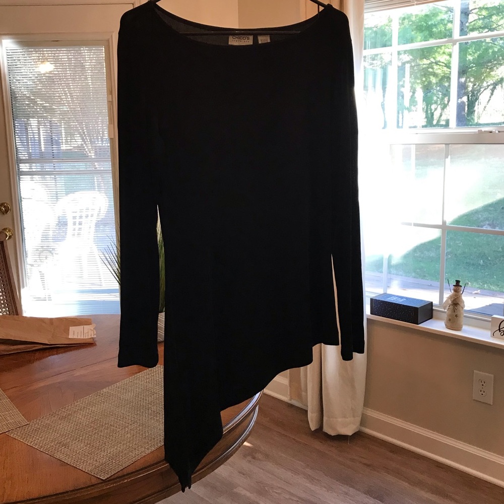 Chico’s Travelers Black Asymmetrical Hemline Top